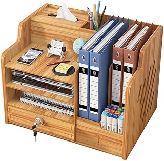 Organiseur de en bois avec tiroir, grande capacité pour, rangement de fichiers, trieur de documents A4, boîte de rangement pour fournitures de pour la maison, le bureau et l