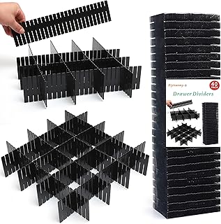 40 Pcs Séparateurs de Tiroir, Organisateur de Tiroir Réglables pour sous-Vêtements, Chaussettes, Maquillage, Fournitures de Bureau, Noir